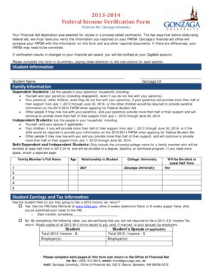 2013-2014 Federal Income Verification Form