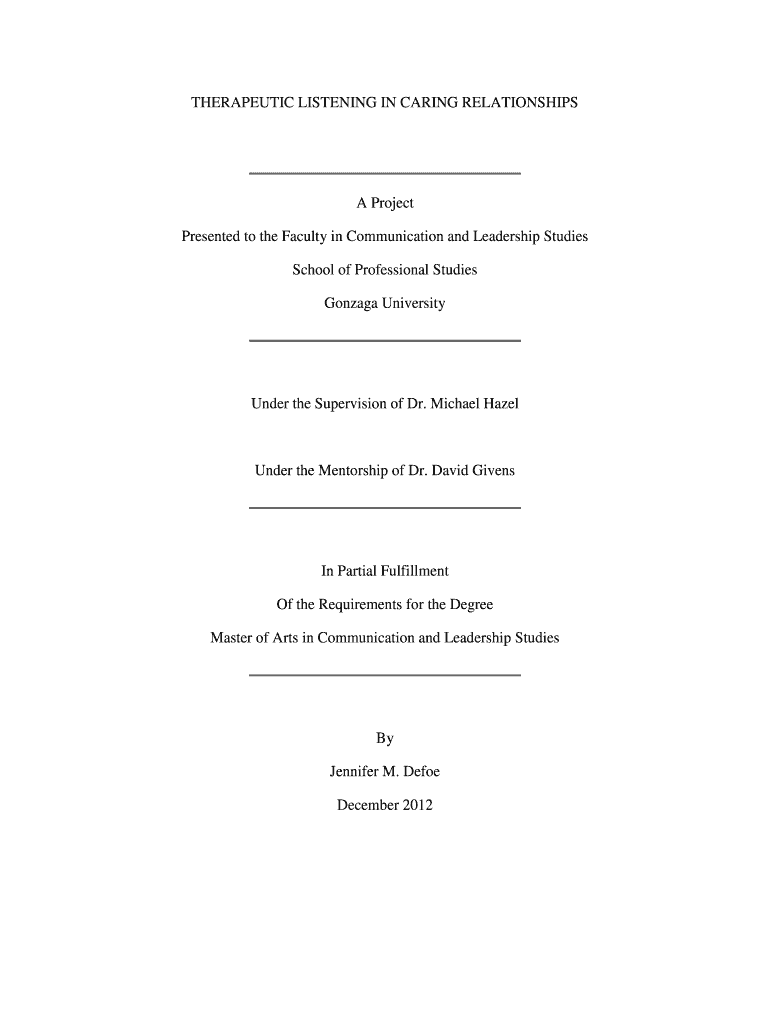 THERAPEUTIC LISTENING IN CARING RELATIONSHIPS A Project Preview on Page 1