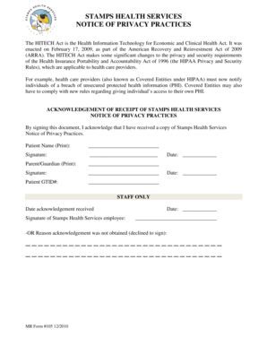 Stamps Health Services Notice of Privacy Practices