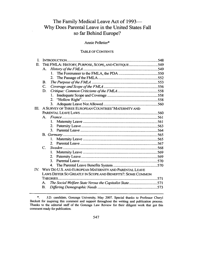 The Family Medical Leave Act of 1993Why Does Parental Leave in the United States Fall Preview on Page 1