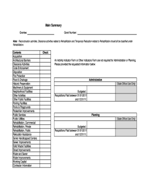 Rehabilitation Activity Indicator Form