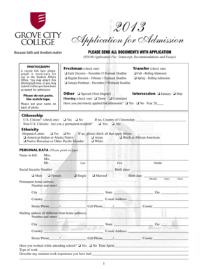 Grove City College Application Form