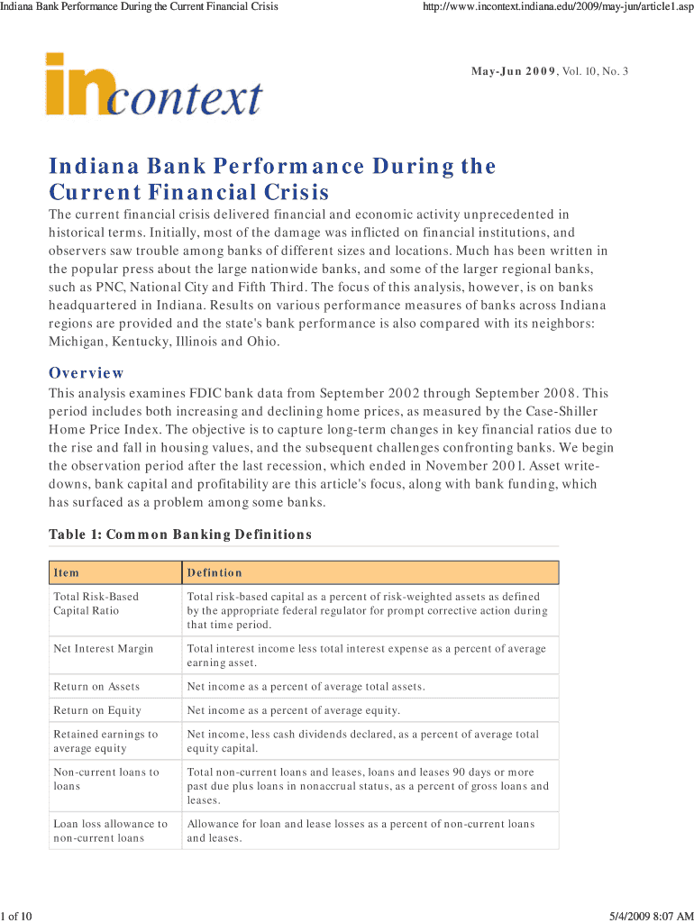 Indiana Bank Performance Du - InContext - Indiana University - incontext indiana Preview on Page 1