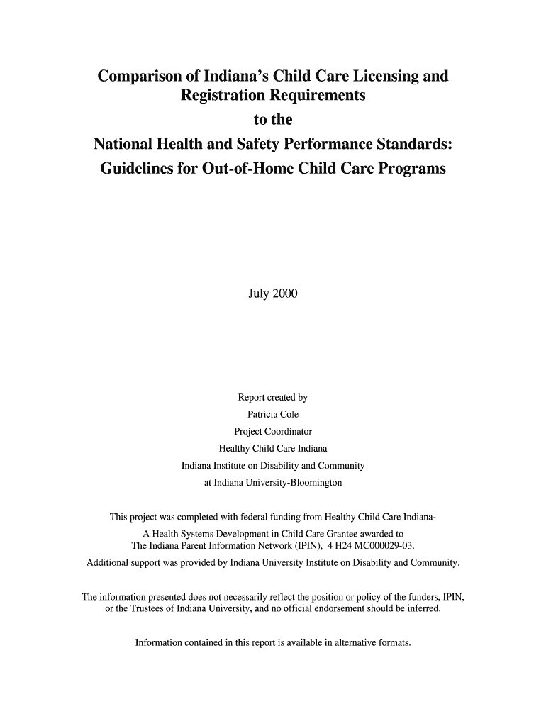Comparison of Indianas Child Care Licensing and Preview on Page 1