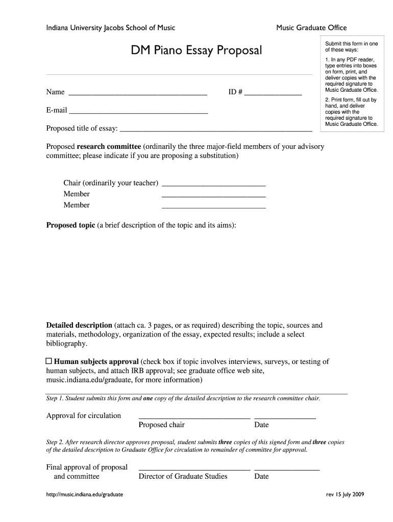 Topic Propsal Cover Sheet - Indiana University School of Music Preview on Page 1