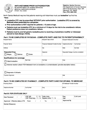 North Dakota Anti-Histamine Prior Authorization Form