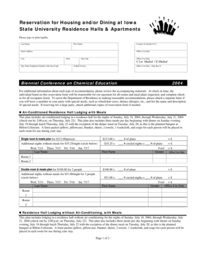 Iowa State University Housing and Dining Reservation Form