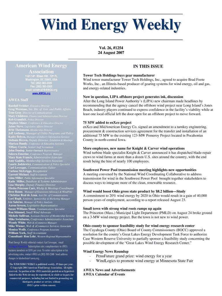 Wind Energy Weekly - Virginia Center for Wind Energy - wind jmu Preview on Page 1