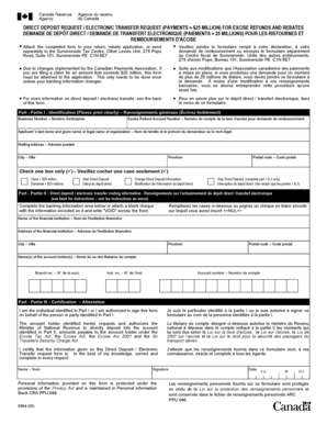 Canadian Excise Refund Direct Deposit Request