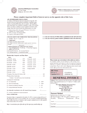 American Philological Association Membership Renewal Notice