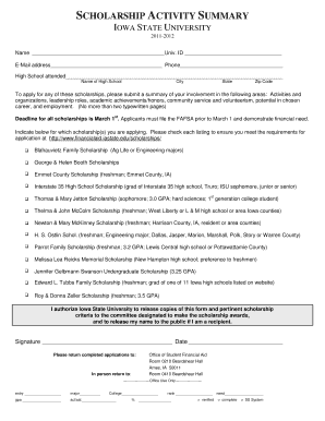 Iowa State University Scholarship Application