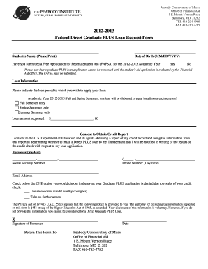 Federal Direct Graduate PLUS Loan Request Form