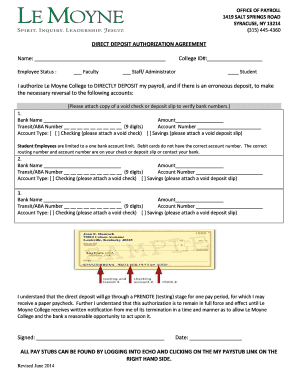 DIRECT DEPOSIT AUTHORIZATION FORM - Le Moyne College - lemoyne