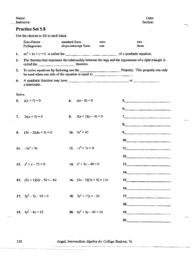 Practice Set 5.8 Algebra Worksheet
