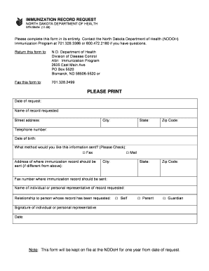 Immunization Record Request - North Dakota Department of Health - ndhealth