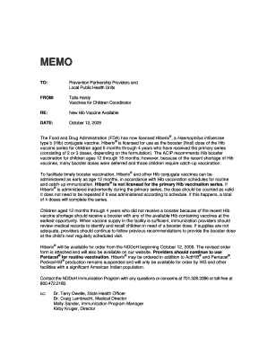 North Dakota Hib Vaccine Order Form