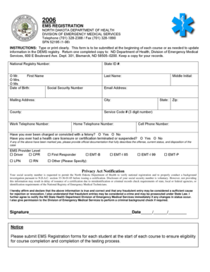 North Dakota EMS Registration Form