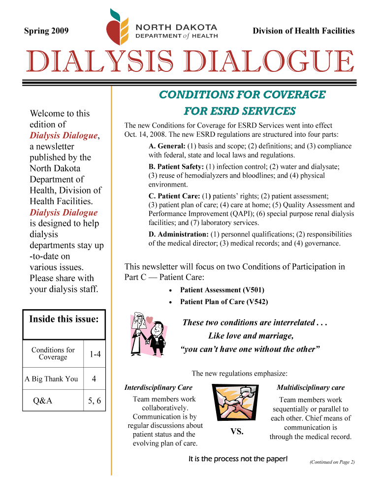 Fillable Online dialysis dialogue North Dakota Department of Health Fax Email Print pdfFiller