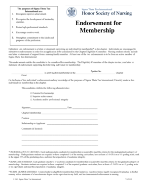 Sigma Theta Tau Membership Endorsement Form