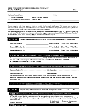 Housing Credit Program Full Time Student Eligibility Self-Affidavit