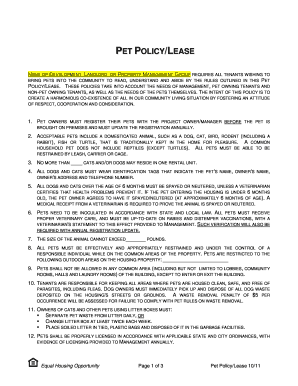 Pet Policy/Lease Agreement