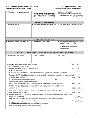 US DOL Individual Characteristics Form