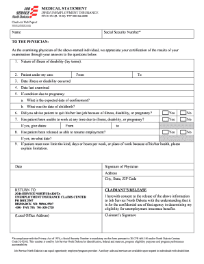 North Dakota Unemployment Insurance Medical Statement