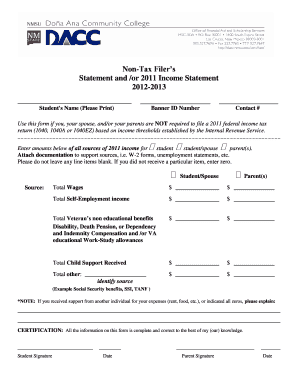 Non-Tax Filer’s Statement and 2011 Income Statement