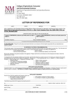 Recommendation letter for agriculture students - Reference Letter Form - NMSU's College of Agriculture and Home ... - aces nmsu