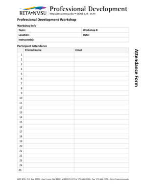 Professional Development Workshop Attendance Form