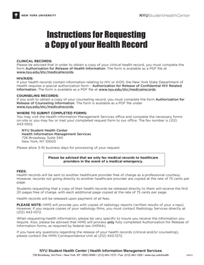 NYU Authorization for Release of Health Information