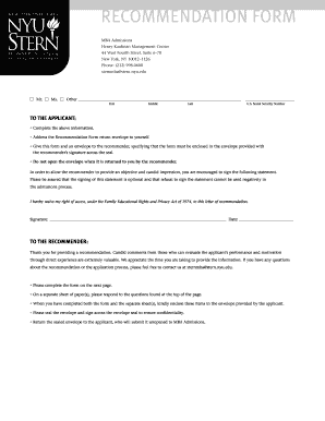 MBA Admissions Recommendation Form