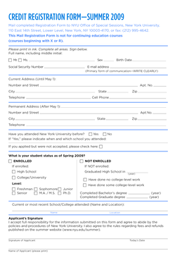 NYU Summer Credit Registration Form