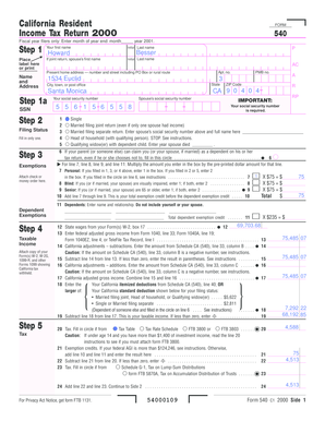 California Income Tax Return 540