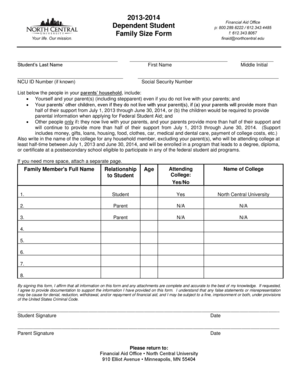 2013-2014 Dependent Student Family Size Form