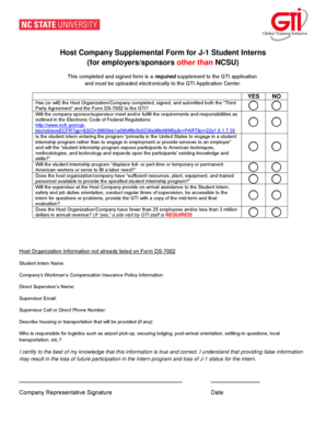 Host Company Supplemental Form for J-1 Student Interns