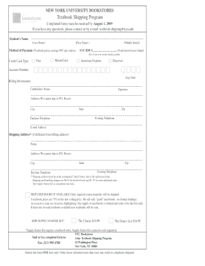 NYU Textbook Shipping Form