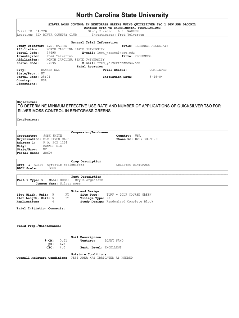Fillable Online SILVER MOSS CONTROL IN BENTGRASS GREENS USING