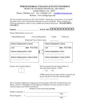 North Georgia College Student Financial Aid Form