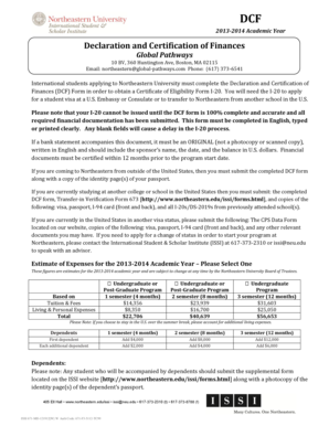 Declaration and Certification of Finances (DCF) Form
