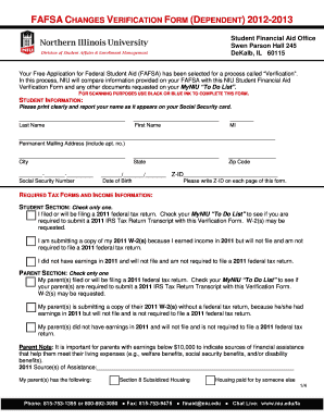 FAFSA Changes Verification Form (Dependent) 2012-2013
