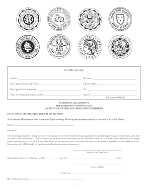 Kentucky Residency Classification Form
