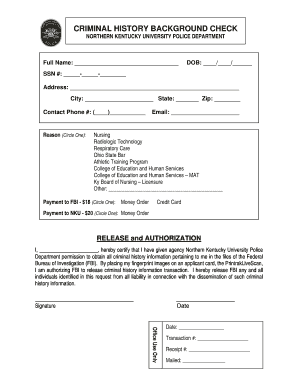 Criminal History Background Check Form