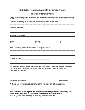 North Dakota Prescription Drug Donation Form