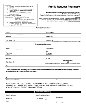 Patient Profile Request for Controlled Substance Prescription Information