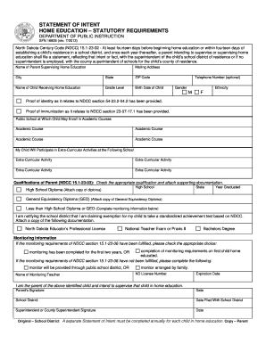 North Dakota Home Education Statement of Intent