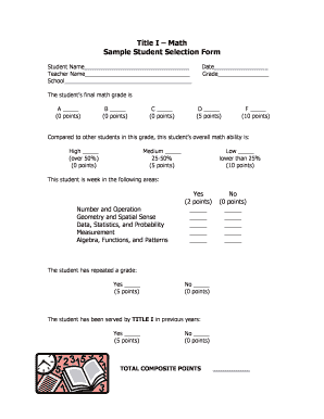 Title I Math Student Selection Form