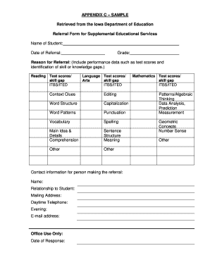 Referral Form for Supplemental Educational Services