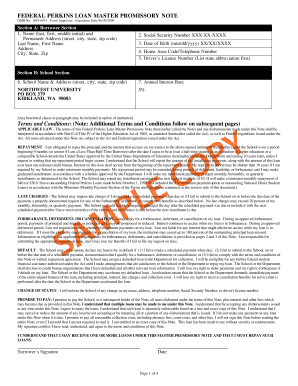 Federal Perkins Loan Master Promissory Note