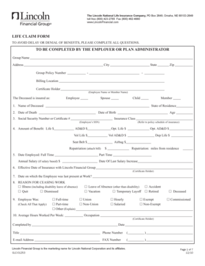 Lincoln National Life Insurance Death Claim Form
